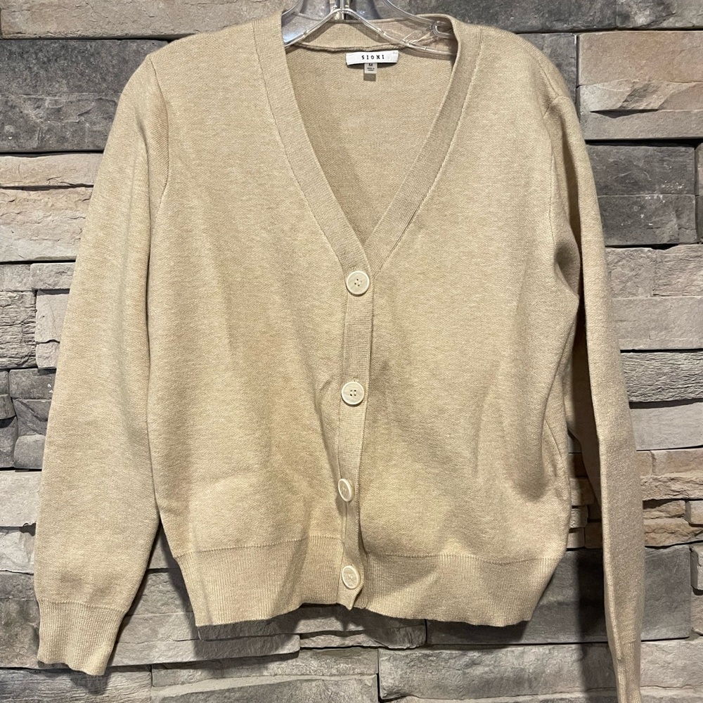 Sioni Beige Button-Up Cardigan